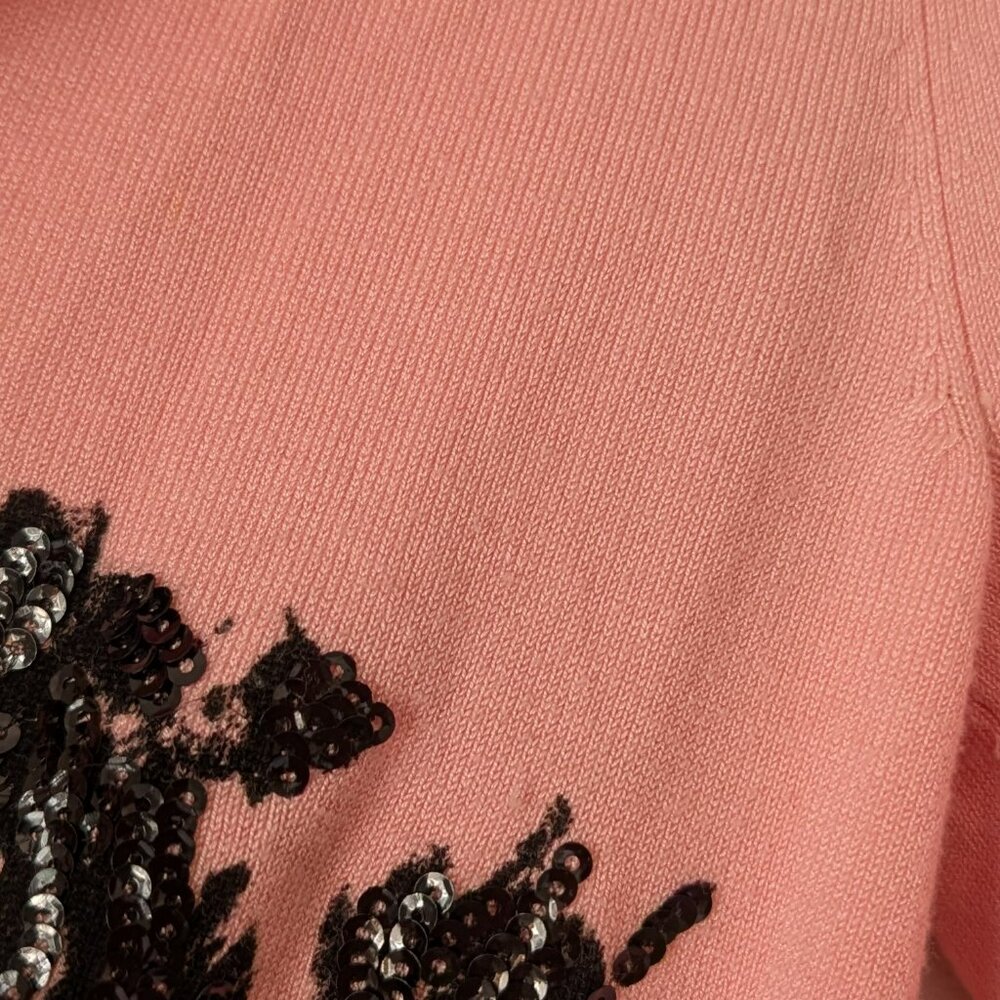 Rockabilly Macy's INC Pink Cardigan Shrug, Black Sequin Roses Women’s Small - Picture 7 of 7